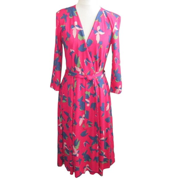 Max Mara Weekend Magenta Butterfly Wrap Dress Womens Size S Pockets V Neck Tie - Picture 2 of 12